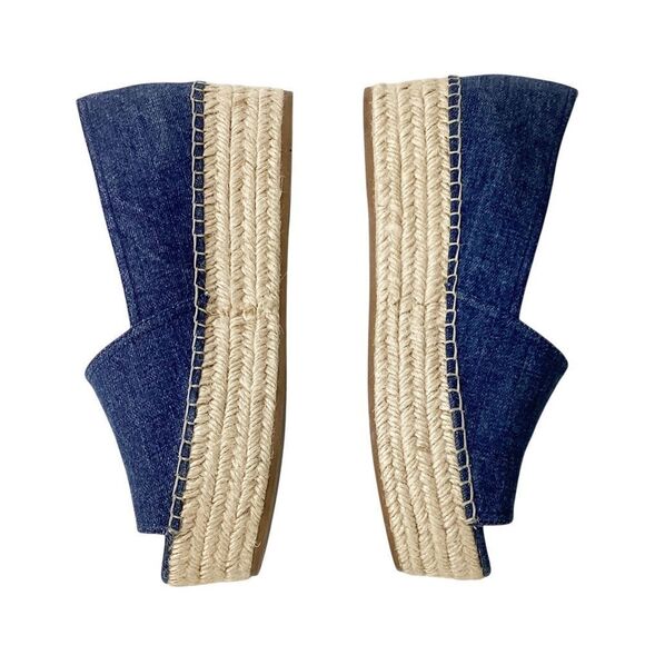 MIU MIU Size 39.5 Peep-Toe Blue Denim Platform Espadrille Sandals Slip On - Picture 9 of 11